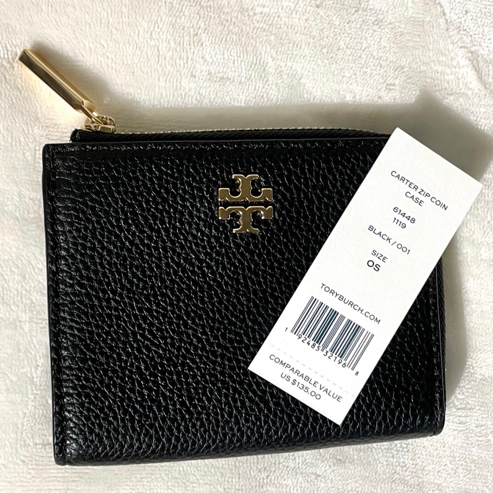 NWT Tory Burch Carter Wallet Coin Black Leather - Picture 4 of 7